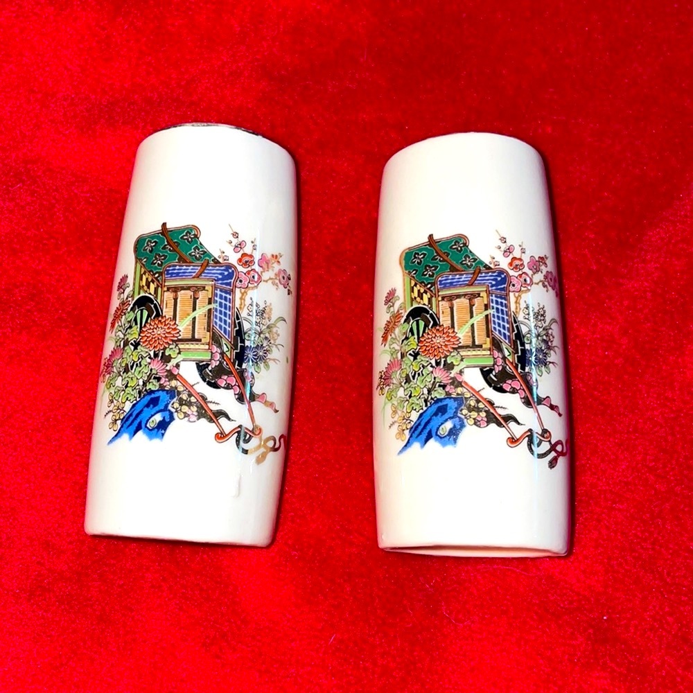 (9) available Vintage satsuma cylinder vases. “Japan” embossed on back.Porcelain